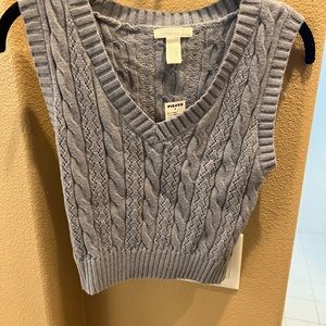 Full Tilt Blue V-Neck Sweater with Cable Knit